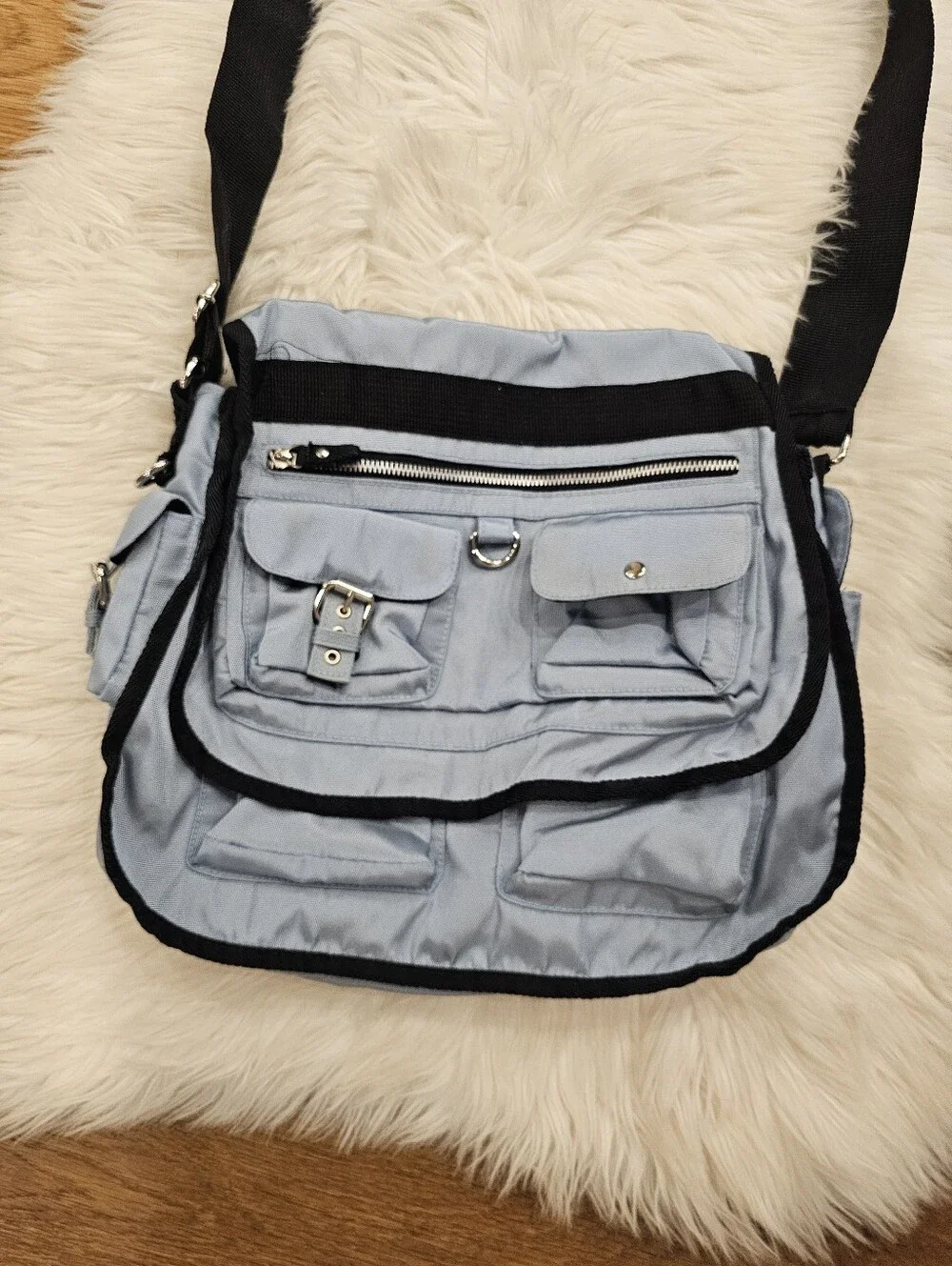 Vintage Old Navy Light Blue Crossbody Bag with Black Trim